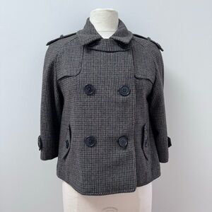 Vintage Plaid Ben Sherman Cropped Wool Blend Pea Coat. Size L.
